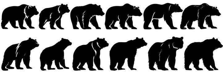 Bear silhouettes set, large pack of vector silhouette design, isolated white background