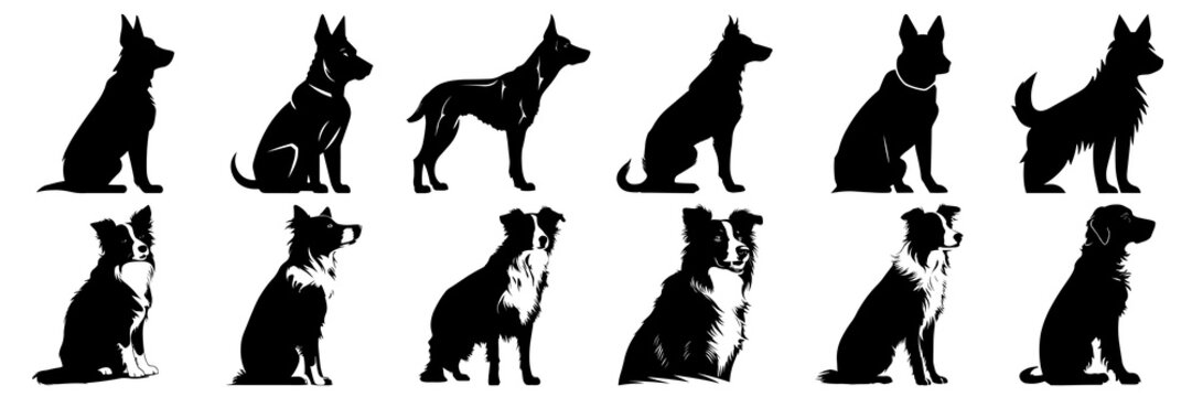 Dog silhouettes set, large pack of vector silhouette design, isolated white background