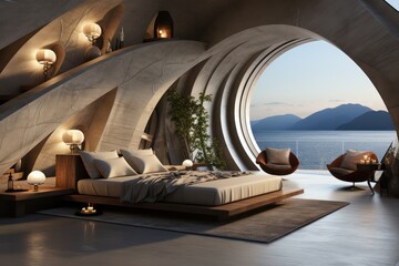 Fototapeta na wymiar Close-up of luxurious design living room in a contemporary, modern mediteranean villa