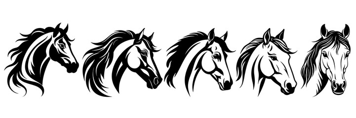 Obraz na płótnie Canvas Horse silhouettes set, large pack of vector silhouette design, isolated white background