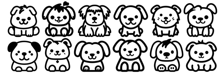 Kawaii dog silhouettes set, large pack of vector silhouette design, isolated white background