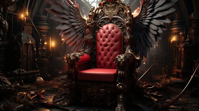 Antique Red Leather Armchair with Angel Wings Generative AI
