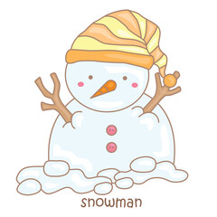 Alphabet S For Snowman Vocabulary School Lesson Student Writing Reading Cartoon Illustration Vector Clipart Sticker