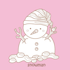 Alphabet S For Snowman Vocabulary School Student Lesson Digital Stamp Outline