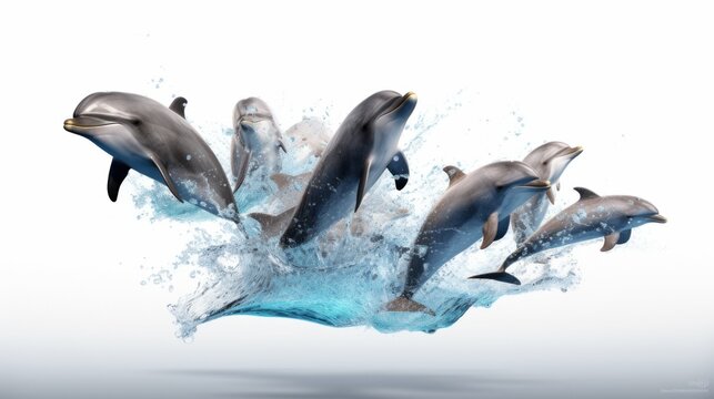 A group of dolphins jumping out of the water. Generative AI image.