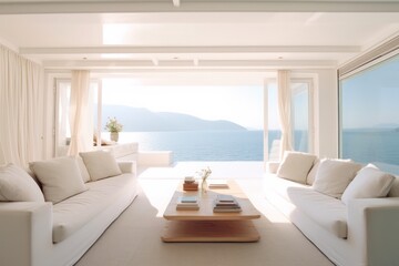 architecture of modern residence, showcasing luxurious design, lounge area, couch, a pool and stairs