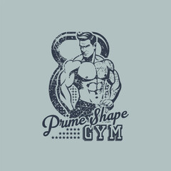 Vintage Fitness Prime Shape Gym Logotype Vector Grunge Design