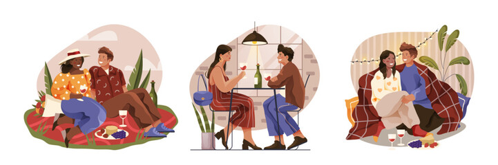 Set of vector illustration of couple at date