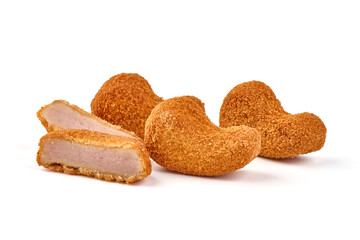 Crispy chicken nuggets, isolated on white background.