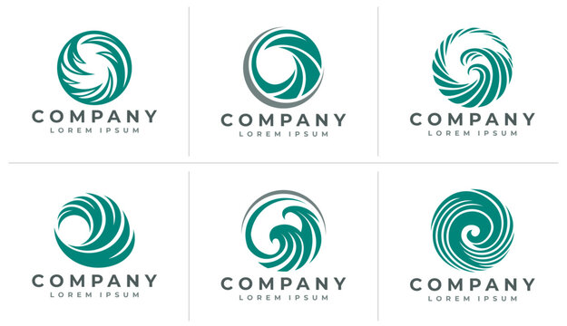 Minimalist abstract ocean wave circle logo branding