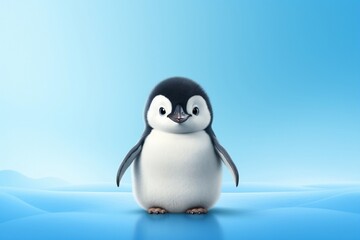 Adorable Chicks Baby Penguin on Light Blue Background with. Generative AI