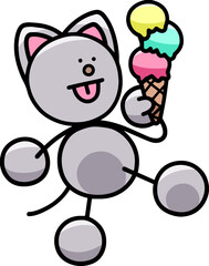アイスクリームを食べるにゃんまるのイラスト　猫