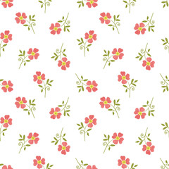 Floral Seamless Watercolor Pattern. Red flowers. Natural elements. Design for textiles, covers and packaging.