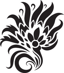 Peacock Flower Black And White, Vector Template Set for Cutting and Printing