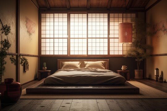 , imitation frame in traditional Japanese bedroom interior ,. Generative AI