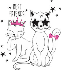 cute cat drawn animal withs slogan star 