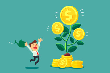 businessman with watering can growing big money tree © blocberry