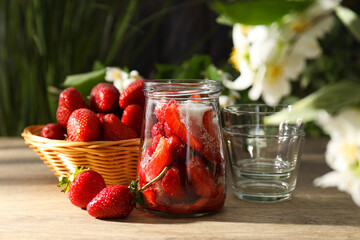 Concept of cooking tasty and sweet food - strawberry jam