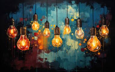 Mixed media artwork that features illuminated bulbs as surrealistic symbols of dreams and ideas AI Generative