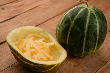 shaved cantaloupe and whole cantaloupe. Ramadan iftar drink. es blewah