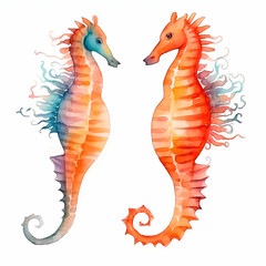 Fototapeta premium sea ​​Horse set watercolor on a white background created with Generative Ai