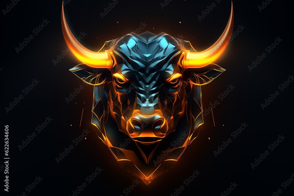 Poster abstract polygon bull with futuristic element. ai generative.