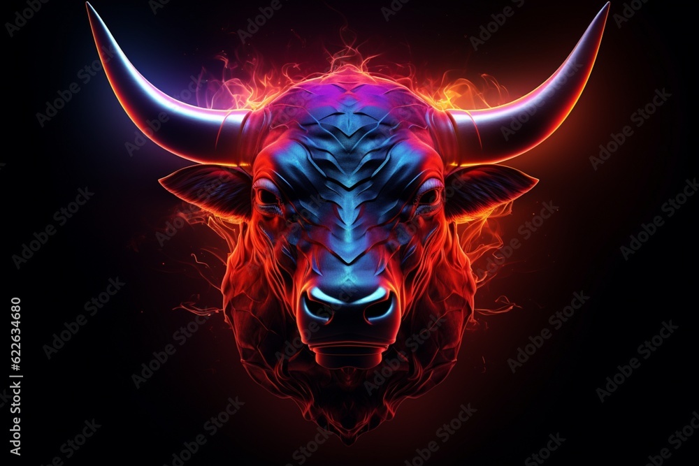 Poster abstract polygon bull with futuristic element. ai generative.
