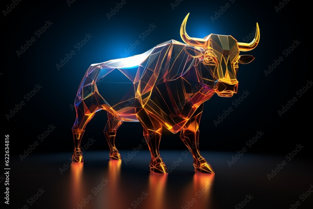 Poster abstract polygon bull with futuristic element. ai generative.