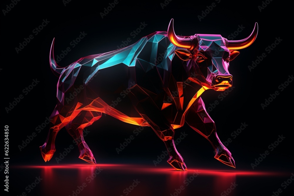 Poster abstract polygon bull with futuristic element. ai generative.