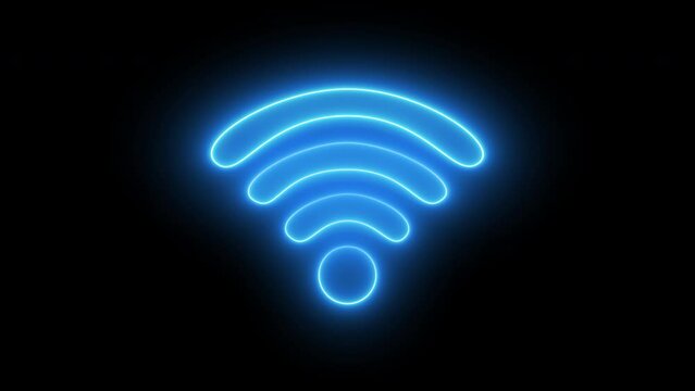Glowing neon line Wifi wireless internet network symbol icon isolated on transparent background. Wireless networking digital futuristic technology innovation concept. 4K Video motion graphic animation