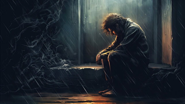 Depression and Anxiety Heavy Burden. Ai generated.