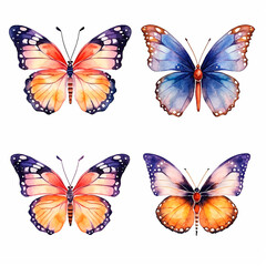 butterfly set watercolor on a white background created with Generative Ai
