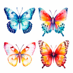 Fototapeta na wymiar butterfly set watercolor on a white background created with Generative Ai