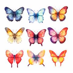 Obraz na płótnie Canvas butterfly set watercolor on a white background created with Generative Ai