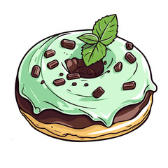 mint chocolate chip donut clip art illustration. Transparent background. Generative Ai