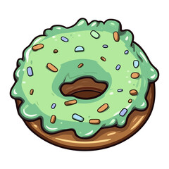 mint chocolate chip donut sticker. Transparent background. Generative Ai
