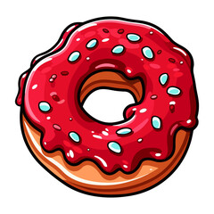 red velvet donut sticker. Transparent background. Generative Ai