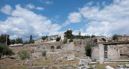 Fototapeta na wymiar Elefsina Archaeological Site destination Attica Greece. Ancient Telesterion of Eleusinian Mysteries.