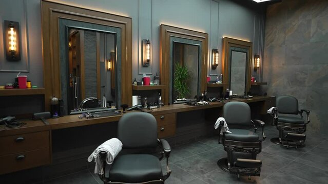 An empty barbershop without people
