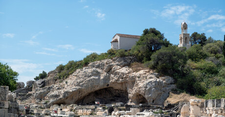 Elefsina Panagia old Orthodox Church and Pluto double cave at Archaeological Site, Attica Greece.