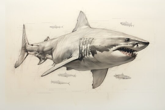 Drafting animal shark by pencil. Illustration style