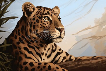 Regal Beauty Close-Up of Resting Leopard, Gazing Away. Generative AI