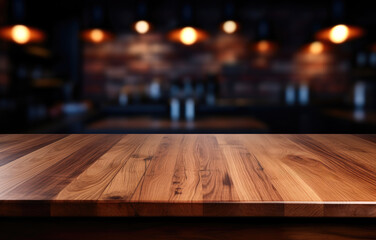 Empty wooden table rustic and blurred background of bar or pub. For product display. High quality photo - obrazy, fototapety, plakaty