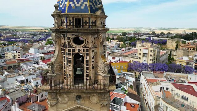 Aerial view of The Tower of The Church of Saint Michael in Jerez de la Frontera