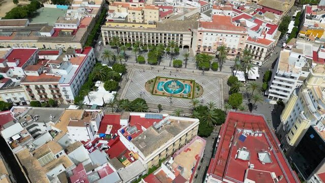 Aerial view of Plaza del Arenal square in Jerez de la Frontera, Andalusia, Spain