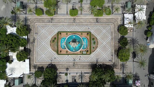 Drone shot of Plaza del Arenal square in Jerez de la Frontera, Andalusia, Spain