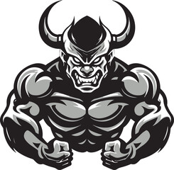 Devil Bodybuilder logo, strong devil man, Fitness devil man, Fitness club and gym design. Silhouette of a sports man, Vector illustration, SVG	