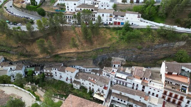 Drone view of Setenil de Las Bodegas town in Andalusia, Spain