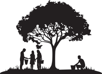 Silhouette group of people planting a tree, Vector Illustration, SVG