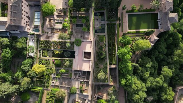 Aerial view of Jardines del Partal (The Garden of Partal) in Alhambra, Granada